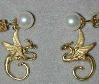 Dragons: Medieval Dragon earrings 18k w/pearls